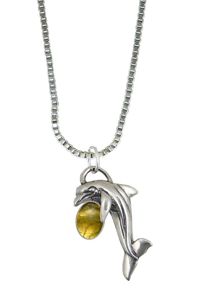 Sterling Silver Little Dolphin Pendant With Citrine